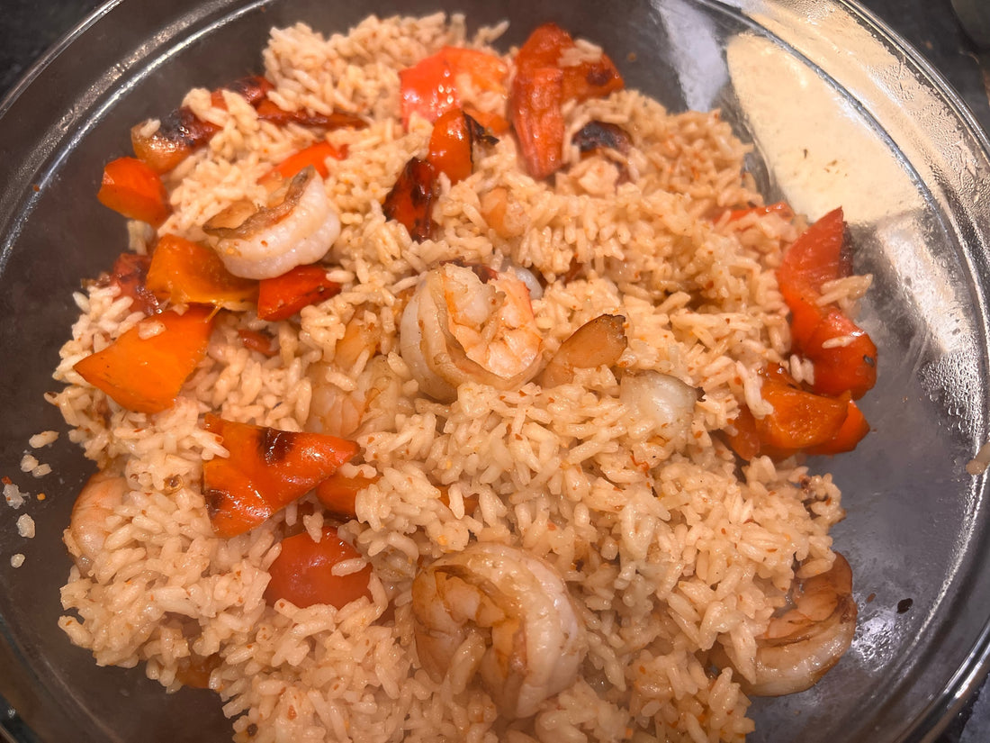 Smokin' Maple Rice with Succulent Shrimp and Smooth and Spicy Almond Sauce