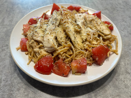 Flavorful Bruschetta Chicken Pasta Salad with Wood's Verdena Balsamic Vinegar