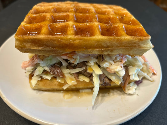 🧇🍁 Bourbon-Maple Brisket Grilled Cheese Waffle Sandwich