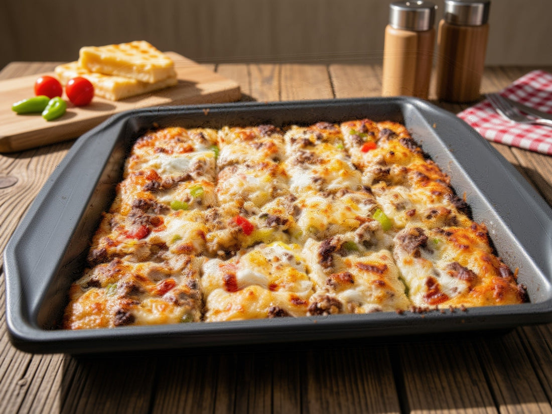 Cornbread Breakfast Casserole with Sausage, Cheddar & Ghosted Maple Syrup