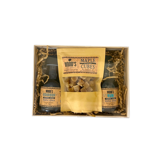 Bourbon and Rum Barrel Aged Maple Syrup with Maple Cubes